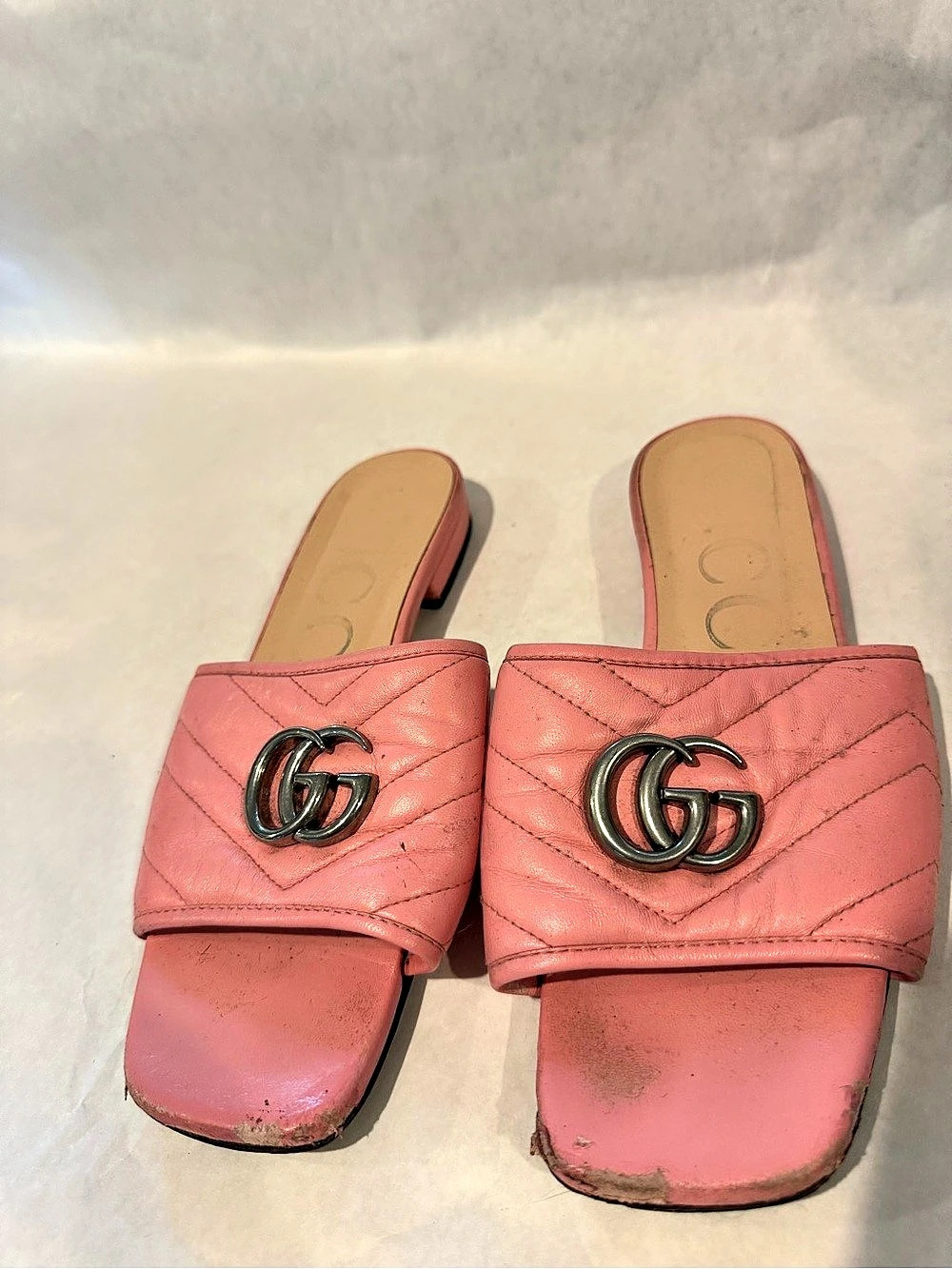 Gucci GG Marmont Quilted Slide Sandal Pink EU 37